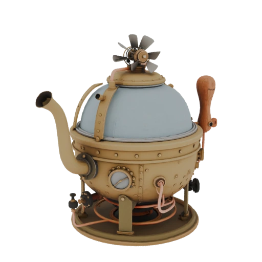 Паровой чайник

 футуристично‑ретро 3D‑модель чайника,  Внешне напоминает гибрид викторианского парового котла и ха...